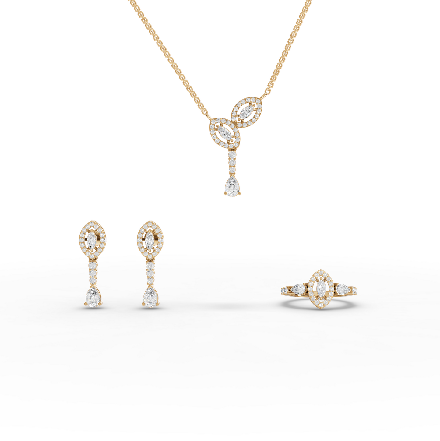 Marquise Halo Pear Drop Lab Diamond Jewelry Set