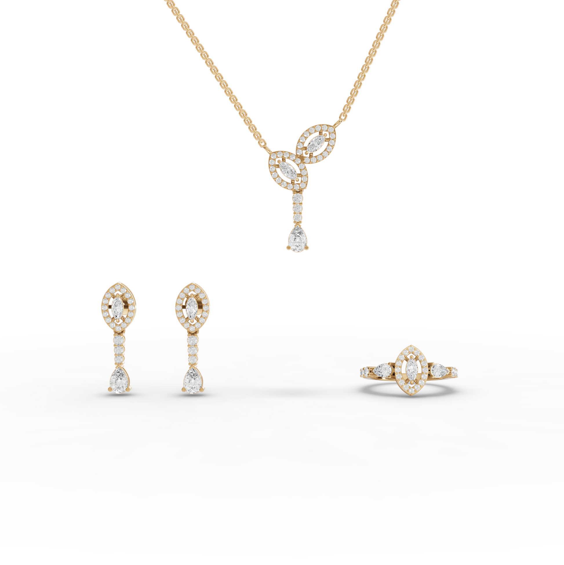 Marquise Halo Pear Drop Lab Diamond Jewelry Set