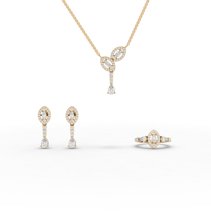 Marquise Halo Pear Drop Lab Diamond Jewelry Set