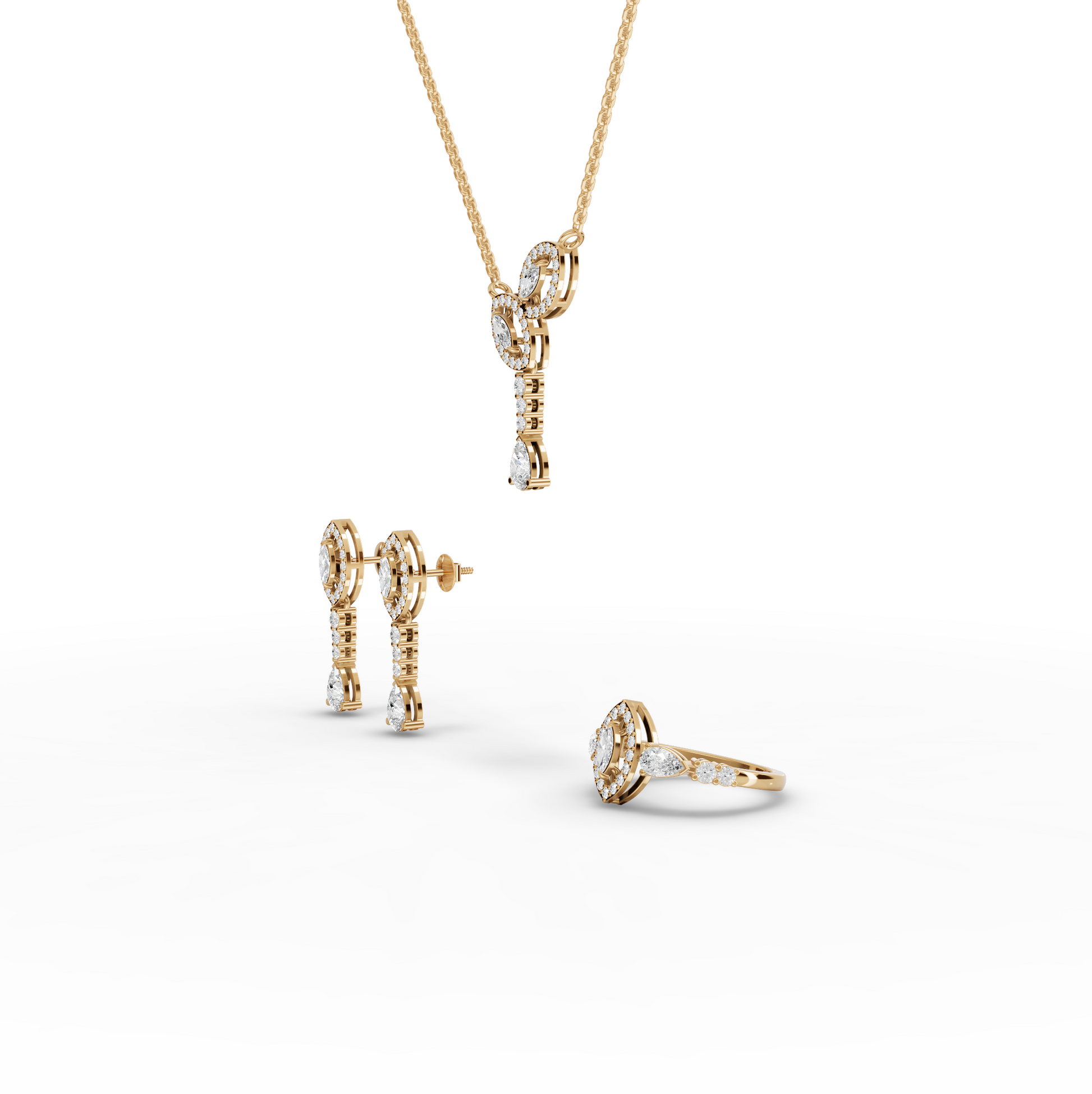 Marquise Halo Pear Drop Lab Diamond Jewelry Set