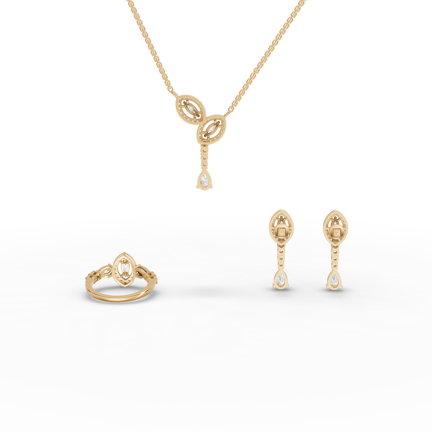 Marquise Halo Pear Drop Lab Diamond Jewelry Set