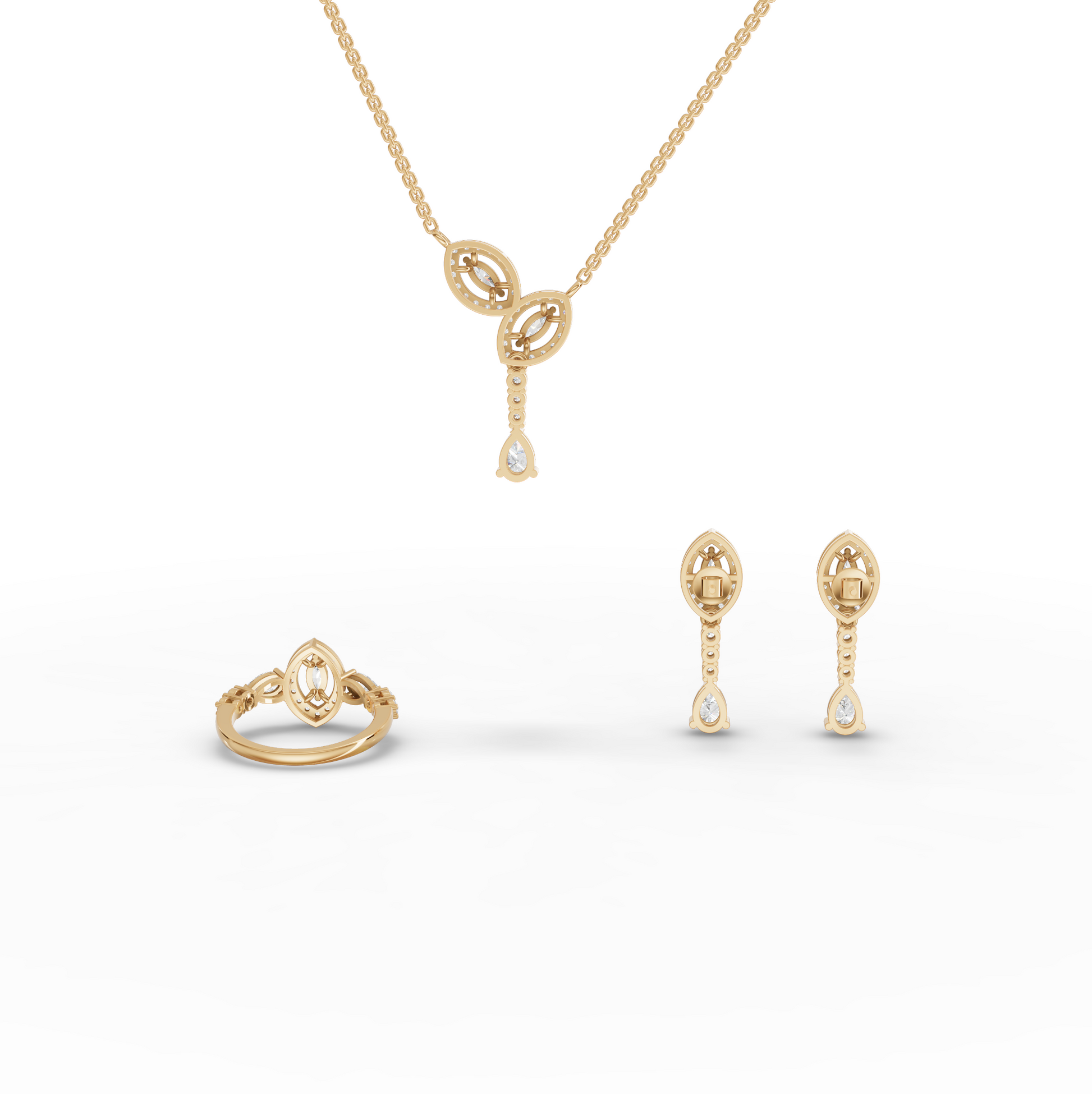 Marquise Halo Pear Drop Lab Diamond Jewelry Set