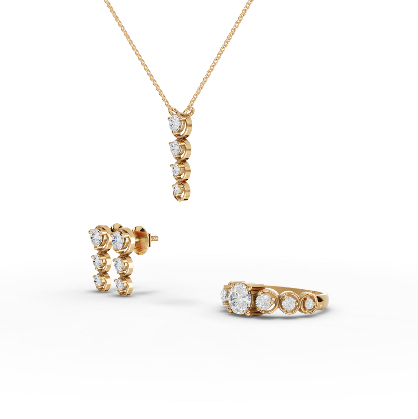 Round Bezel Drop Lab Diamond Jewelry Set