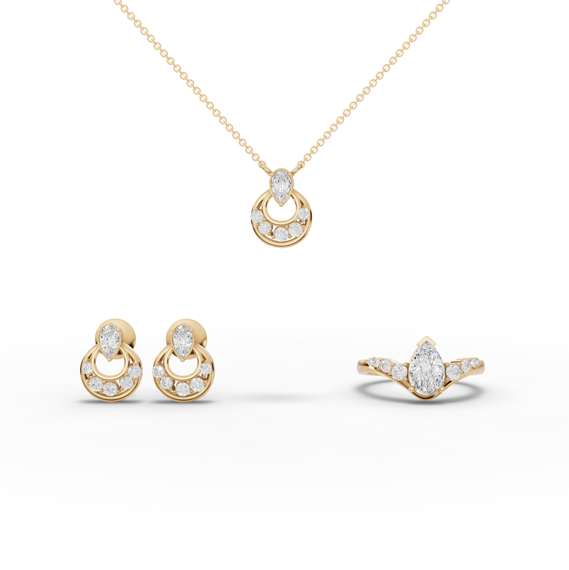 Pear Halo Lab Diamond Jewelry Set