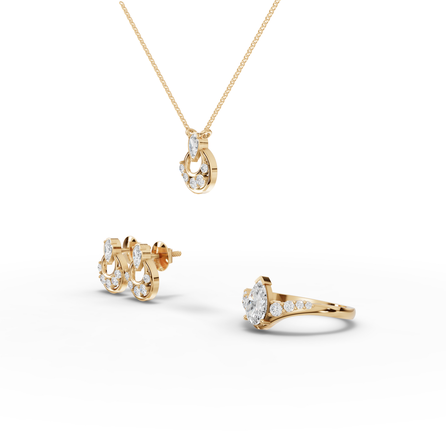 Pear Halo Lab Diamond Jewelry Set