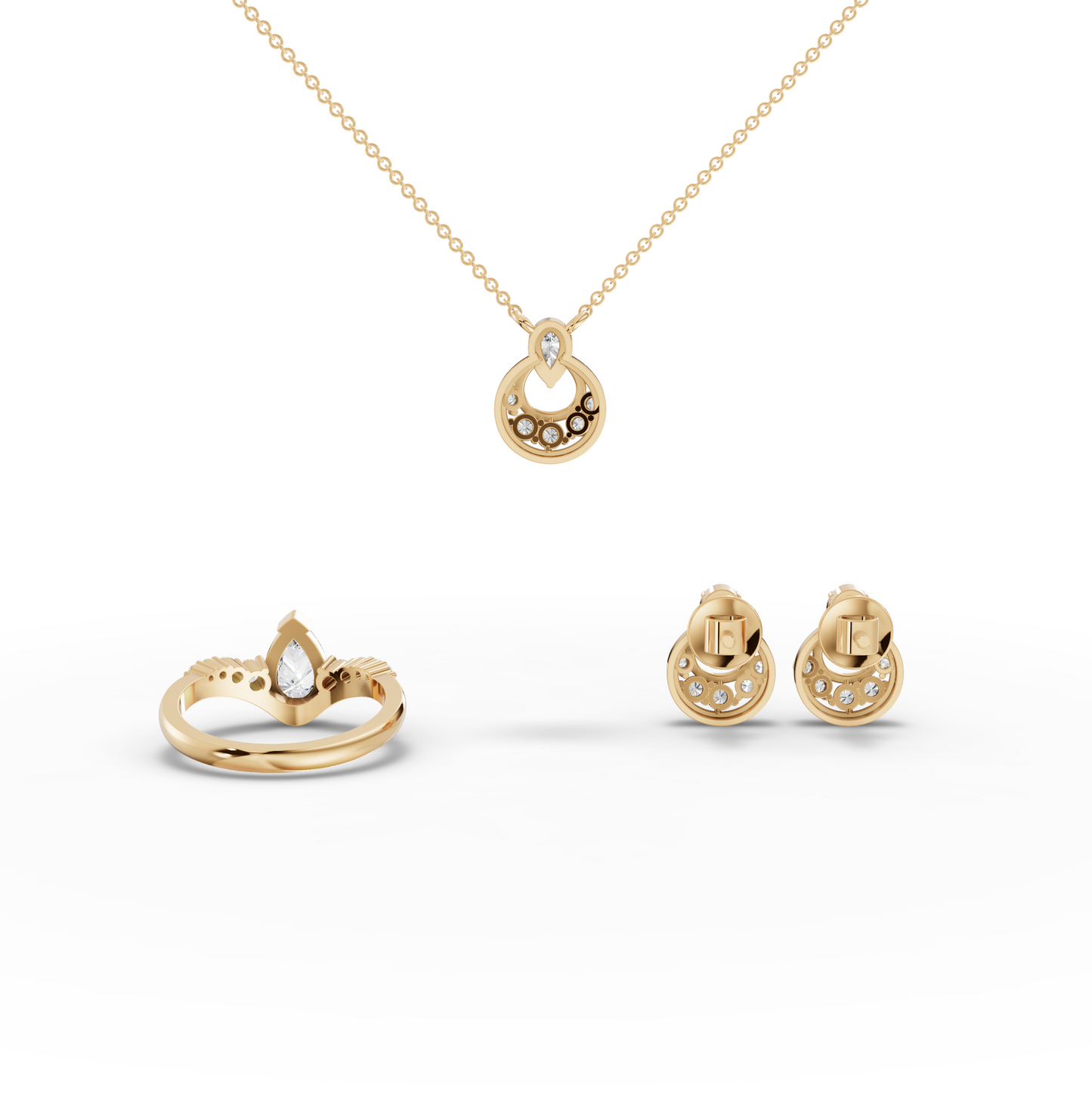 Pear Halo Lab Diamond Jewelry Set