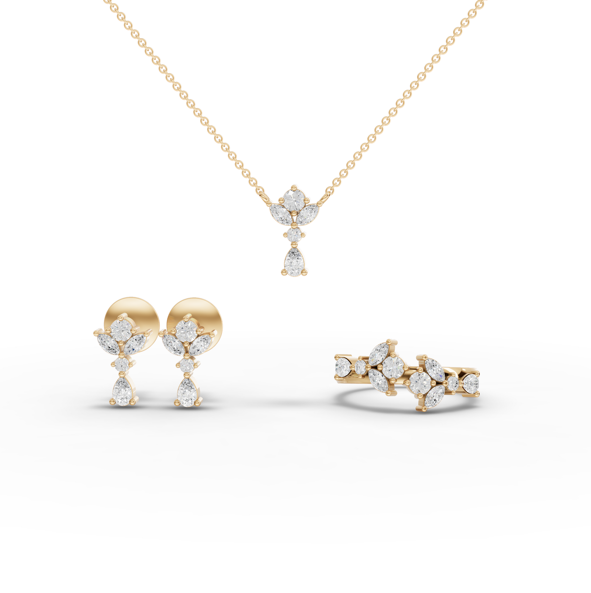 Marquise & Pear Floral Lab Diamond Jewelry Set