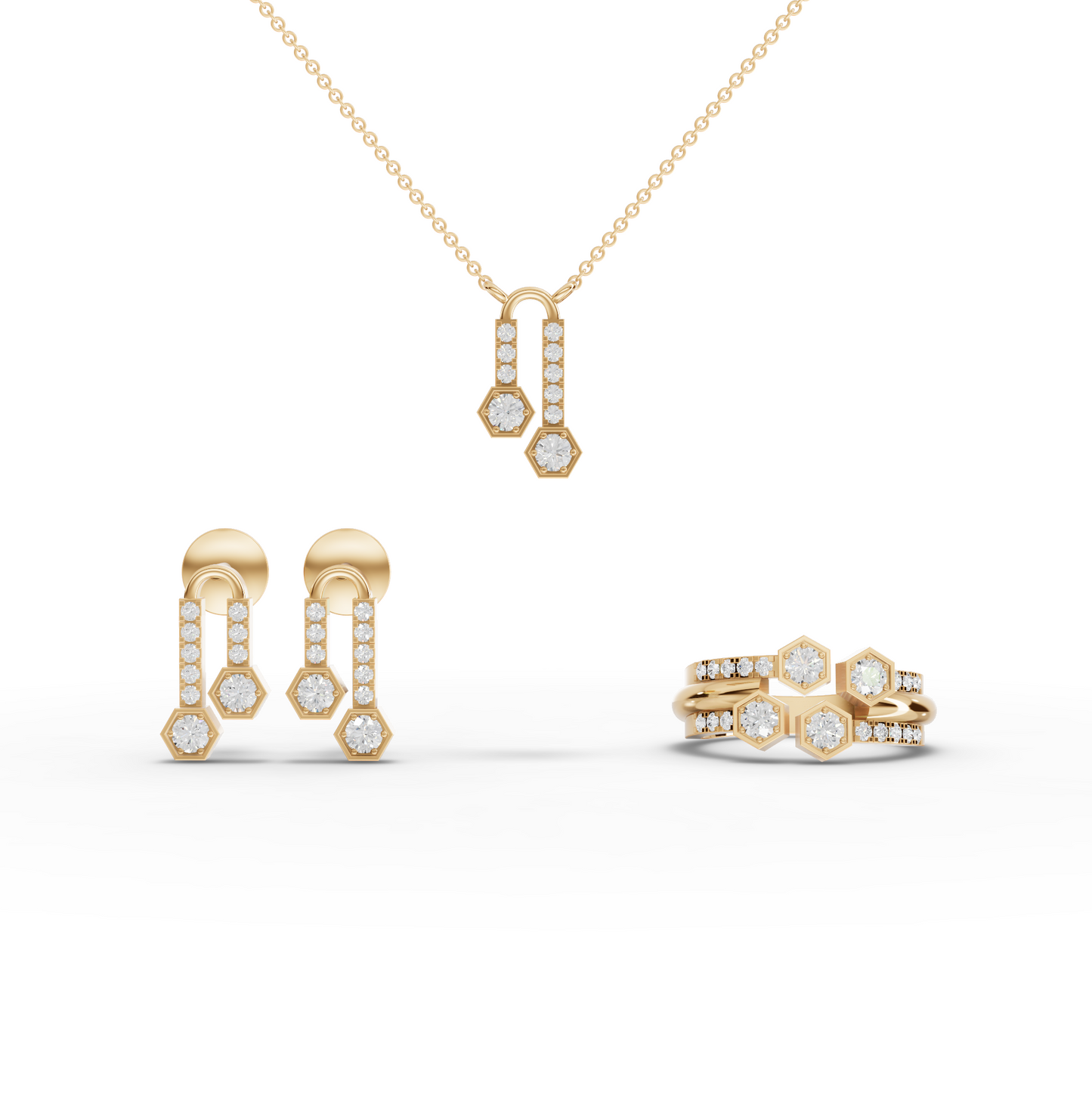 Hexagon Geometric Lab Diamond Jewelry Set