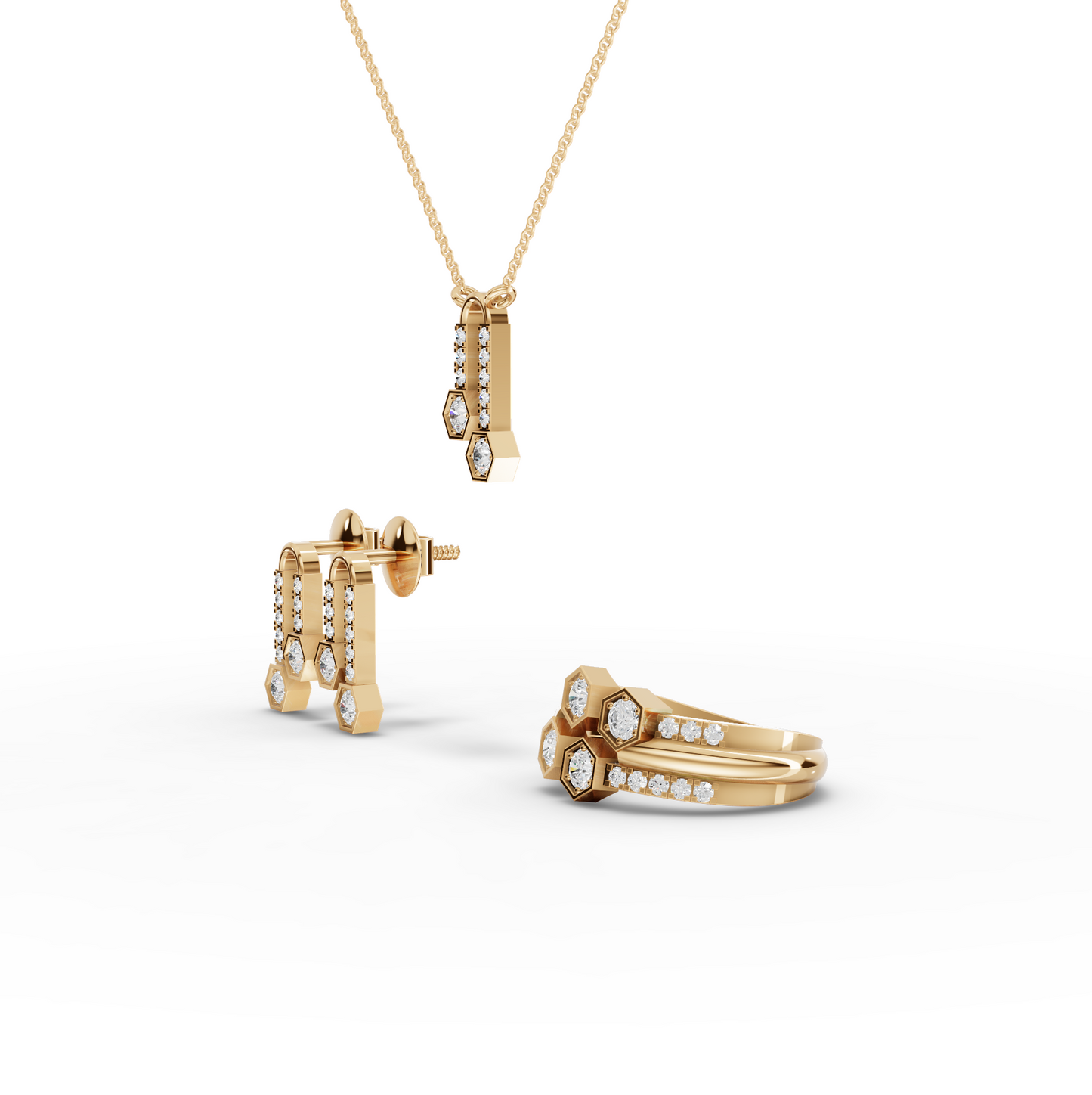 Hexagon Geometric Lab Diamond Jewelry Set