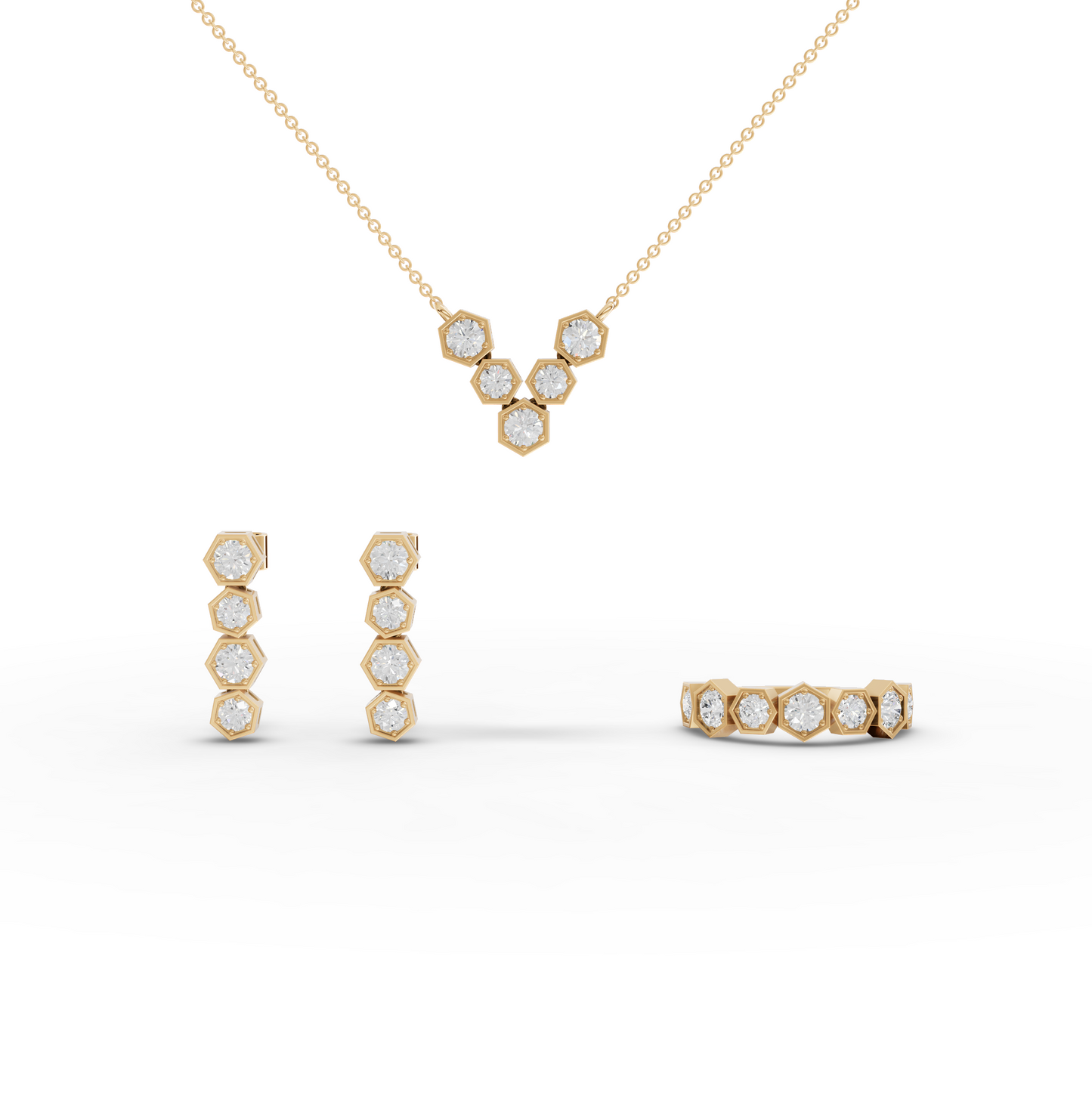 Hexagon Round Cluster Lab Diamond Pendant Necklace