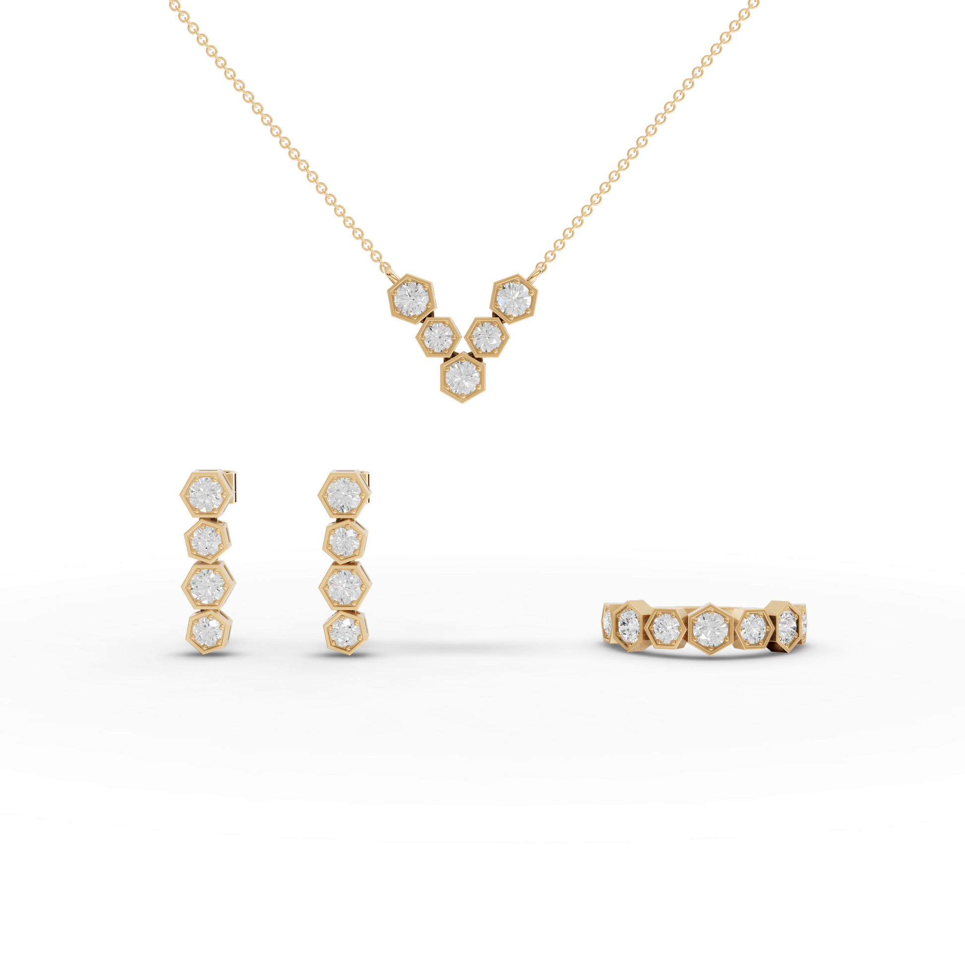 Hexagon Round Cluster Lab Diamond Pendant Necklace