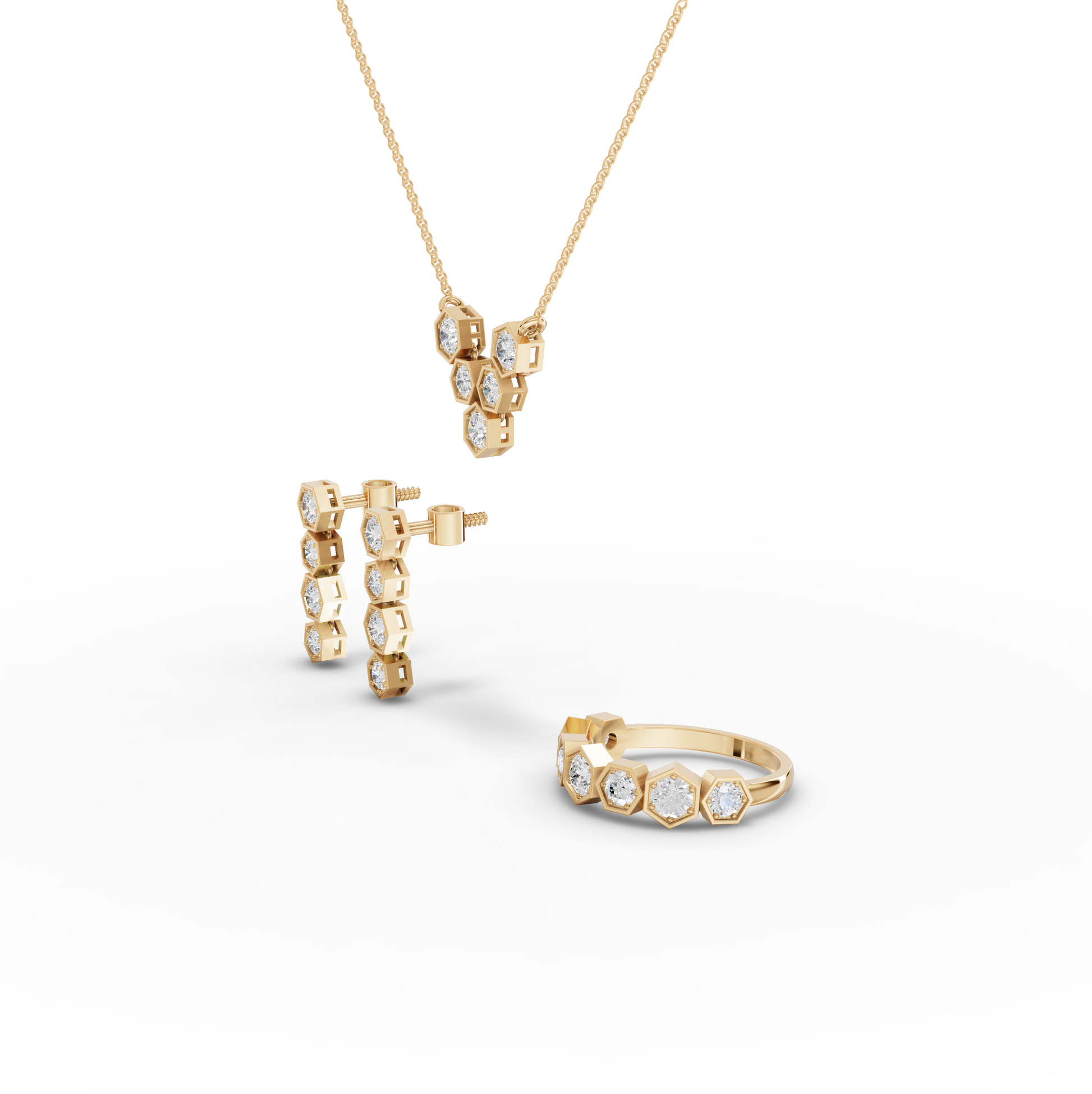 Hexagon Round Cluster Lab Diamond Pendant Necklace
