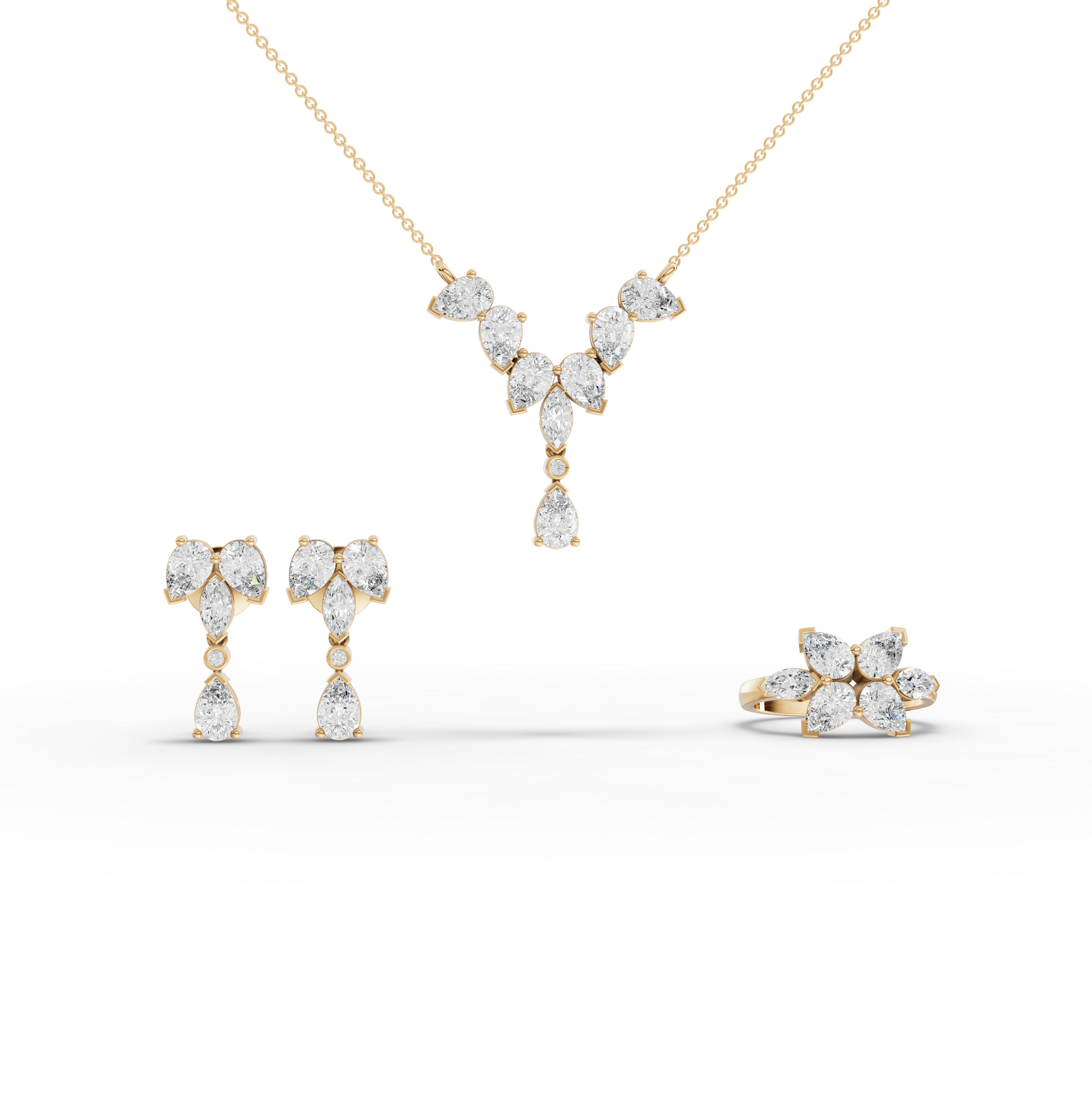 Marquise & Pear Cascade Lab Diamond Jewelry Set