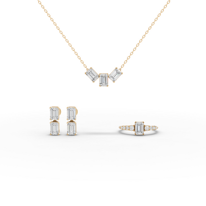 Emerald-Cut Lab Diamond Jewelry Set with Ring, Drop Earrings & Necklace