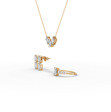 Emerald-Cut Lab Diamond Jewelry Set with Ring, Drop Earrings & Necklace
