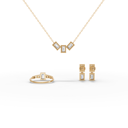 Emerald-Cut Lab Diamond Jewelry Set with Ring, Drop Earrings & Necklace