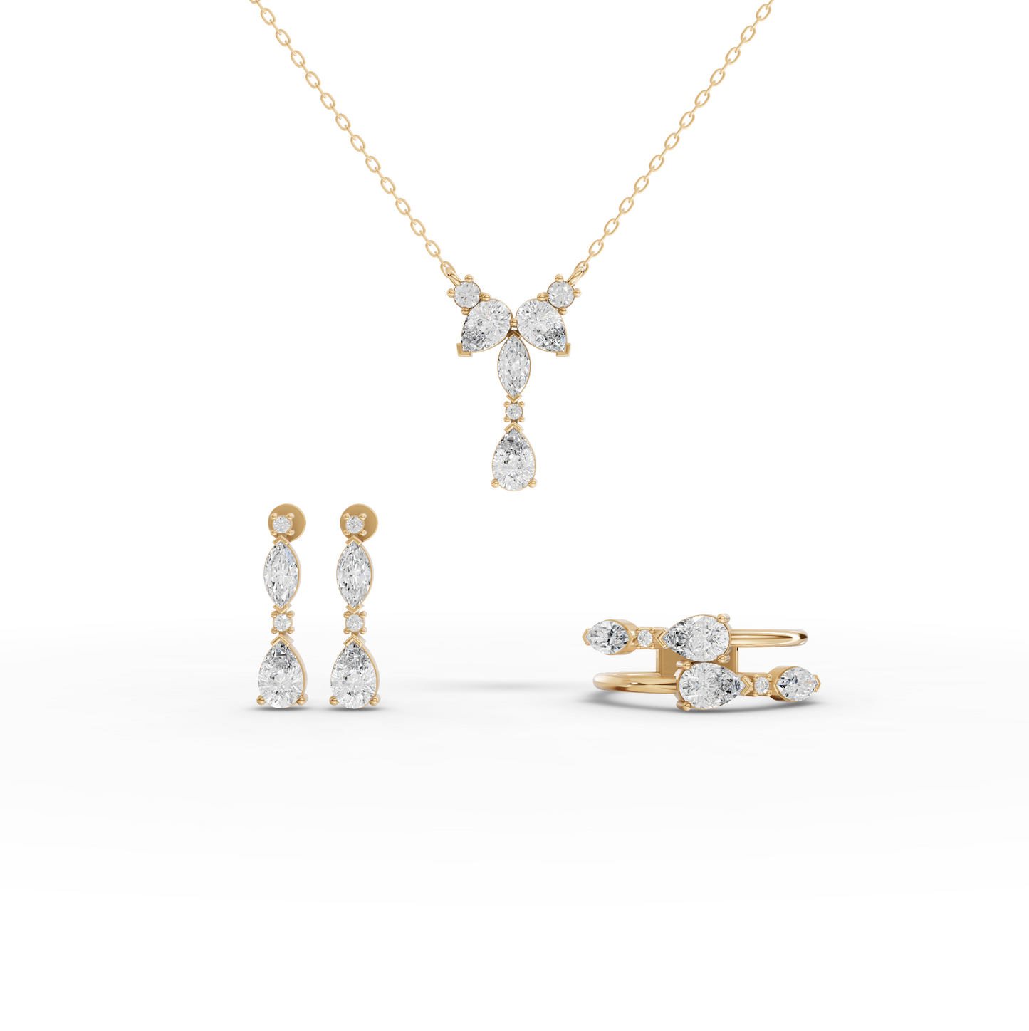 Marquise & Pear Drop Lab Diamond Jewelry Set with Y Necklace