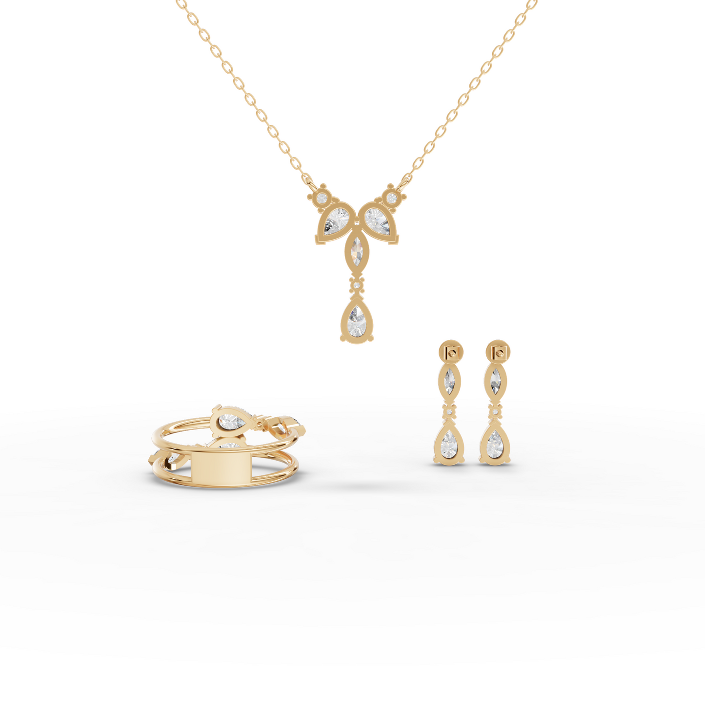 Marquise & Pear Drop Lab Diamond Jewelry Set with Y Necklace