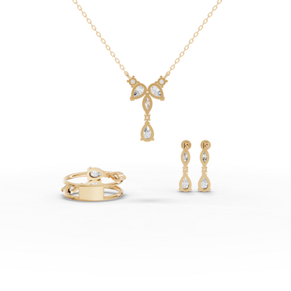 Marquise & Pear Drop Lab Diamond Jewelry Set with Y Necklace