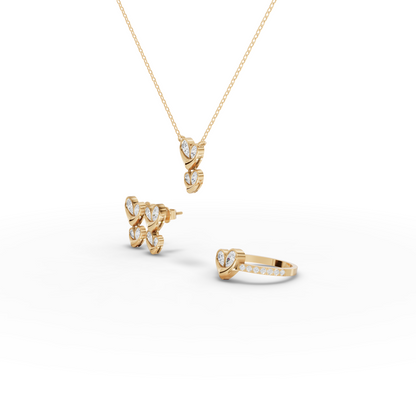 Double Heart Lab Diamond Jewelry Set with Ring, Earrings & Necklace