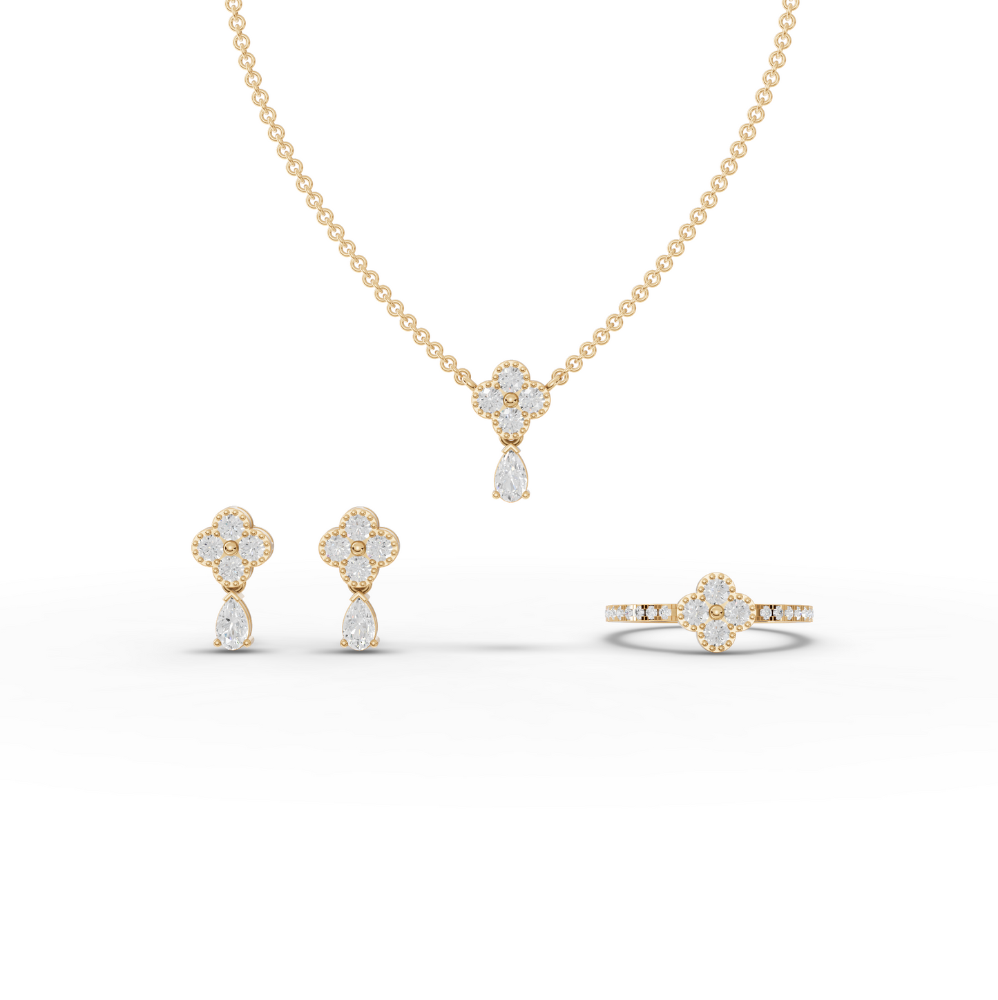 Floral Cluster Round Lab Grown Diamond Jewelry Set