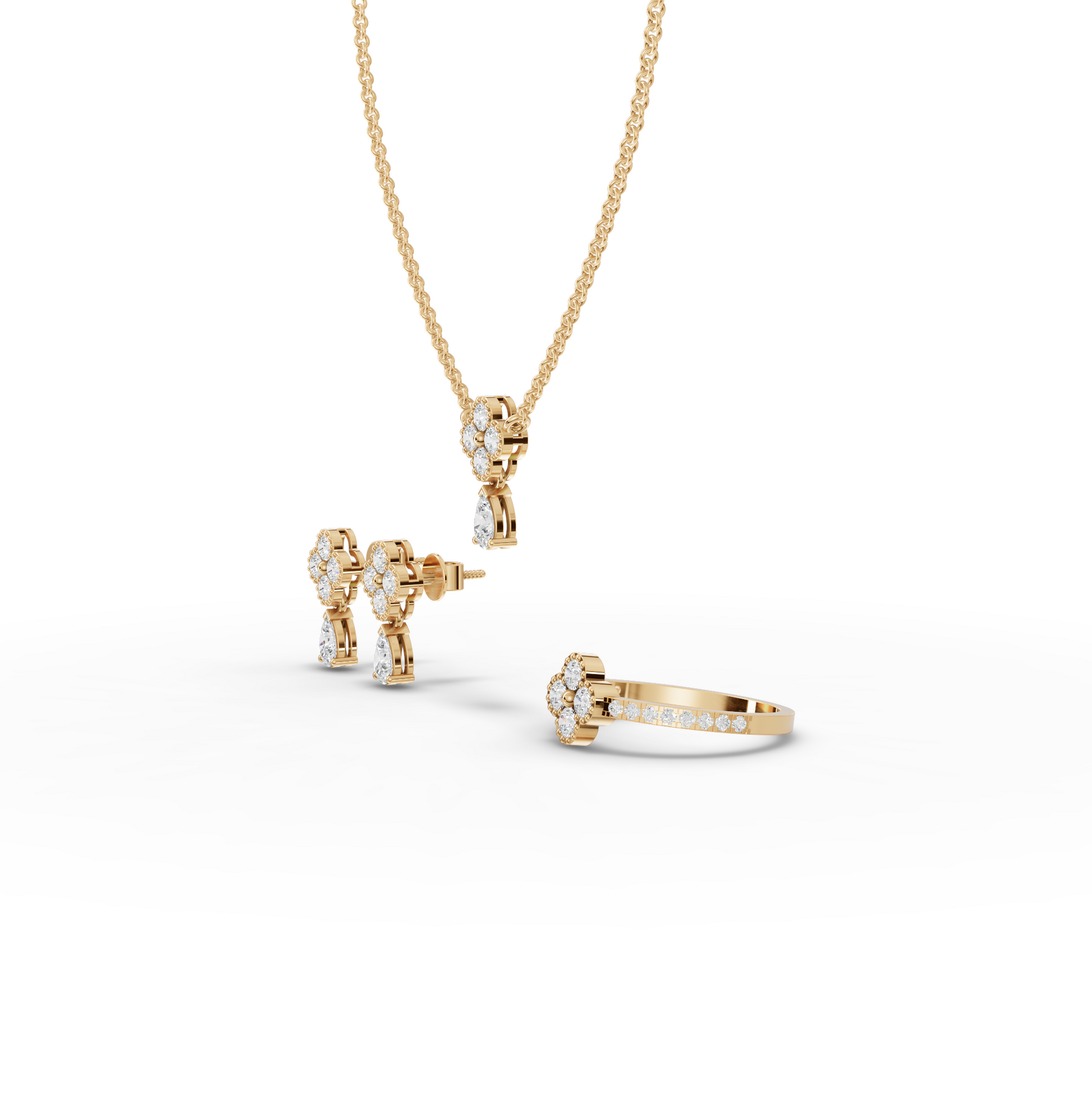 Floral Cluster Round Lab Grown Diamond Jewelry Set