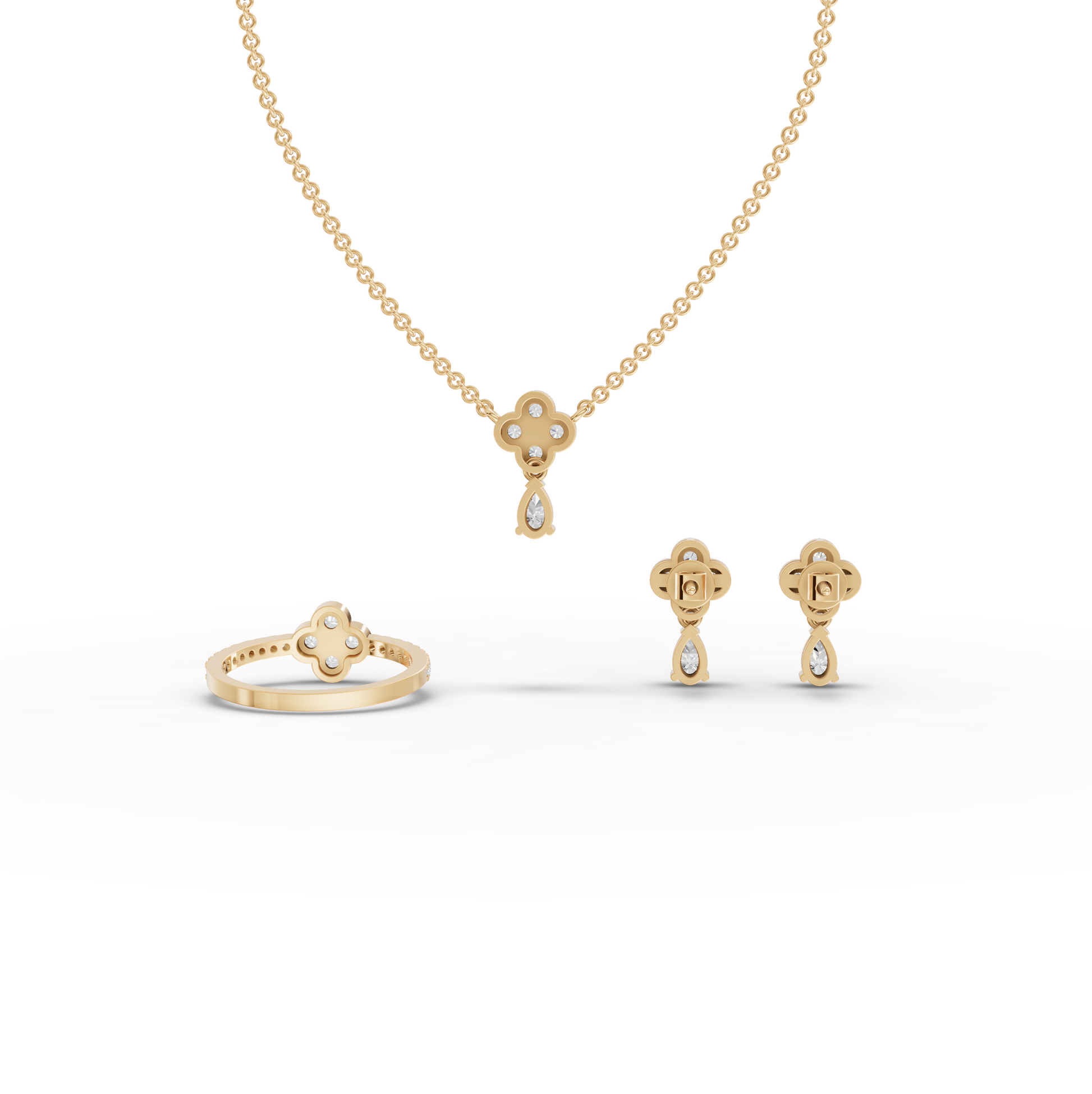 Floral Cluster Round Lab Grown Diamond Jewelry Set