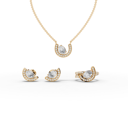 Oval Lab Grown Diamond Horseshoe Halo Jewelry Set