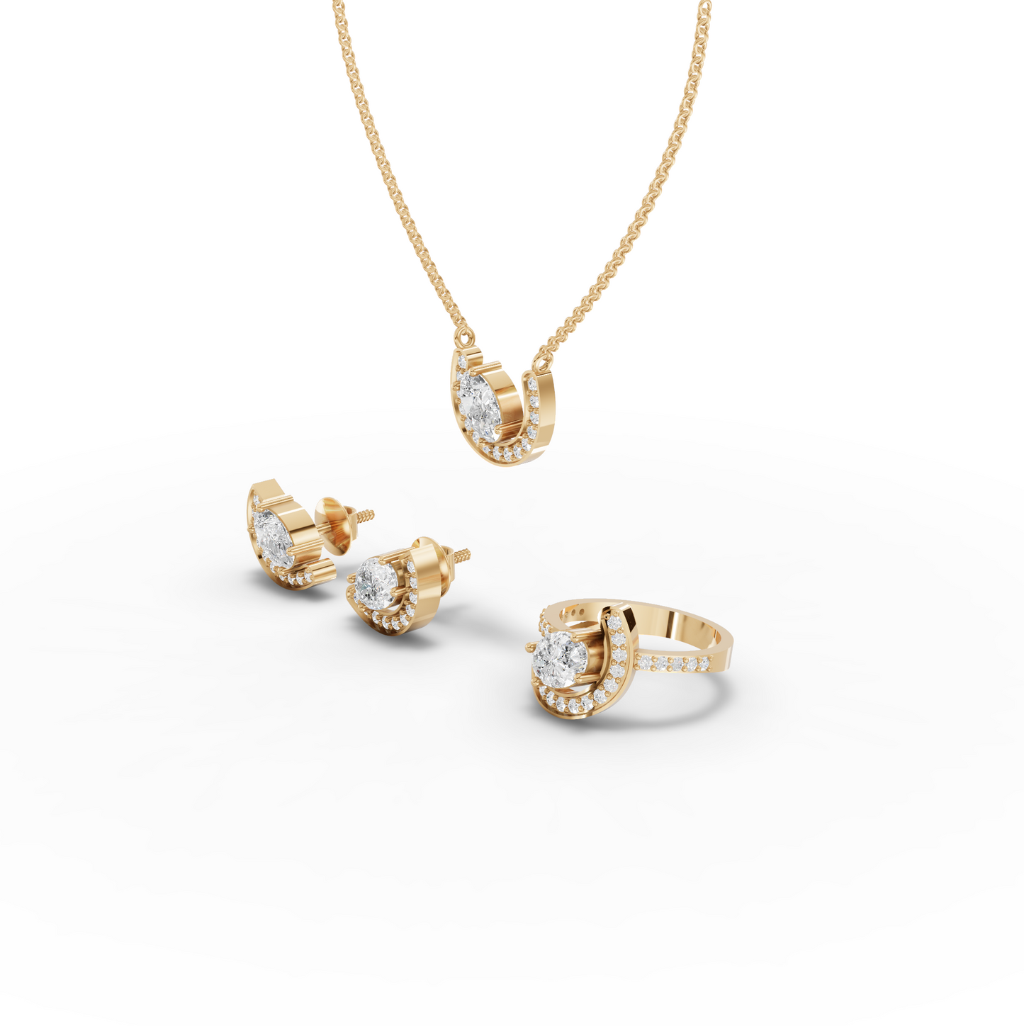 Oval Lab Grown Diamond Horseshoe Halo Jewelry Set