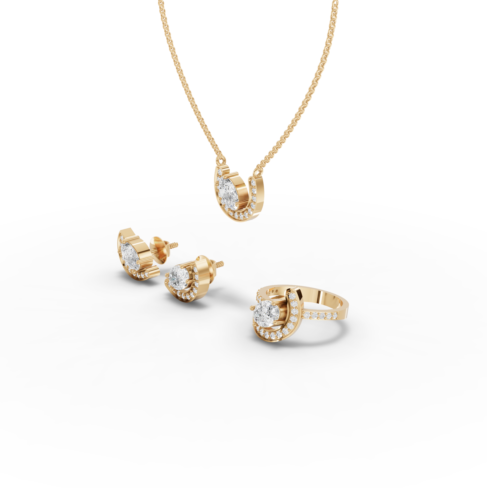 Oval Lab Grown Diamond Horseshoe Halo Jewelry Set