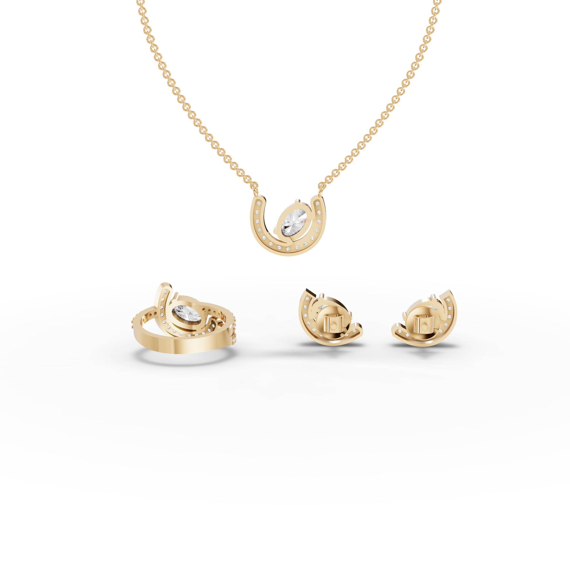 Oval Lab Grown Diamond Horseshoe Halo Jewelry Set