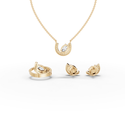 Oval Lab Grown Diamond Horseshoe Halo Jewelry Set