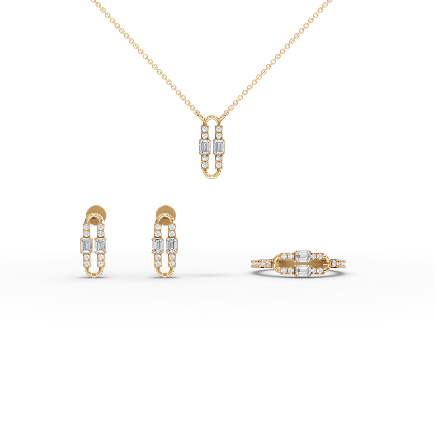 Emerald Cut Paperclip Link Lab Diamond Jewelry Set