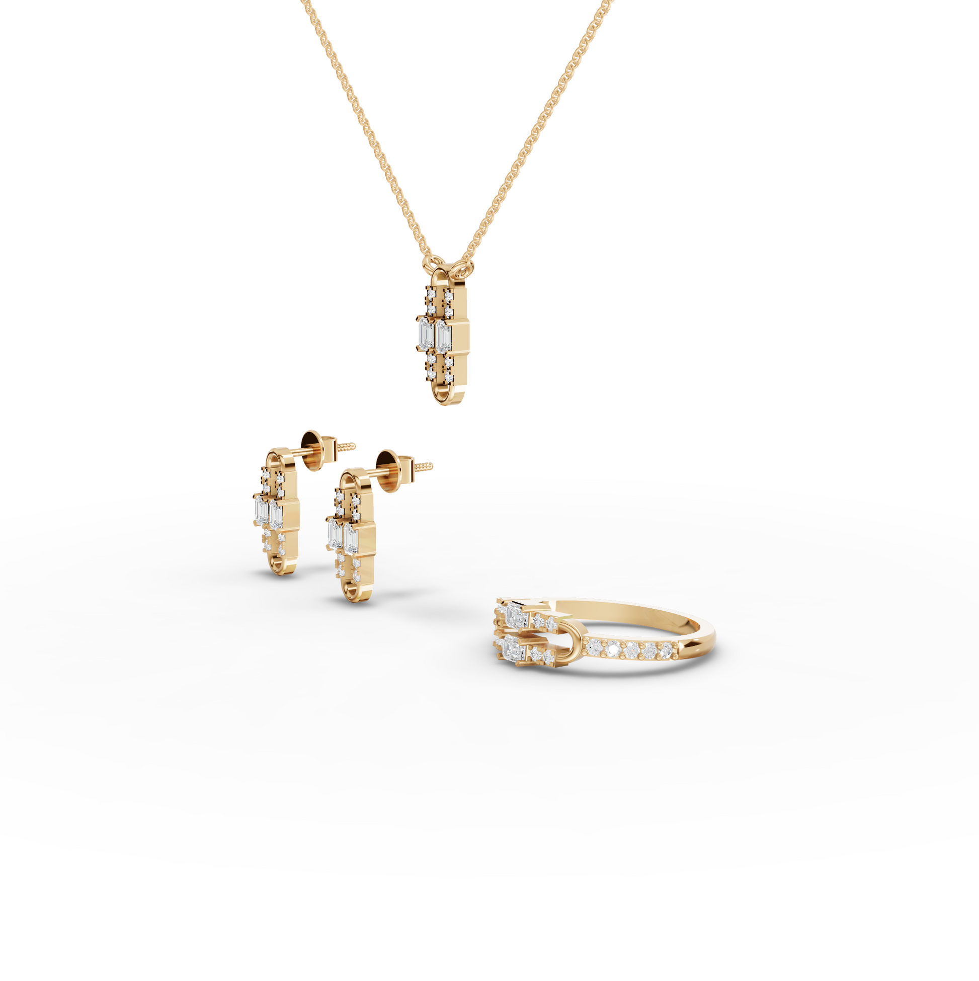 Emerald Cut Paperclip Link Lab Diamond Jewelry Set