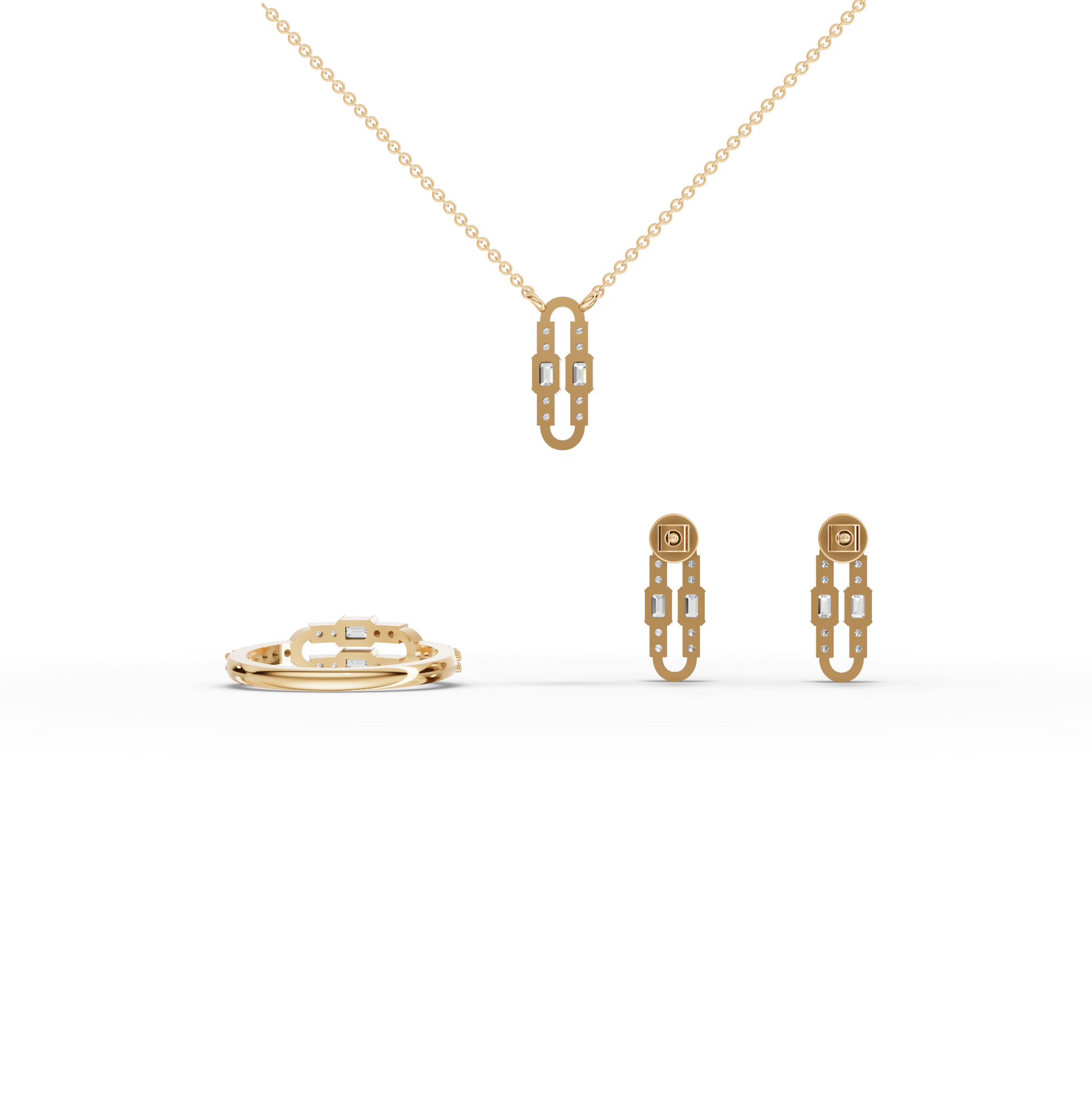 Emerald Cut Paperclip Link Lab Diamond Jewelry Set