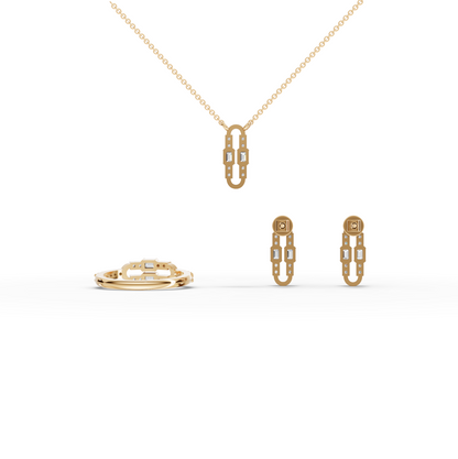 Emerald Cut Paperclip Link Lab Diamond Jewelry Set