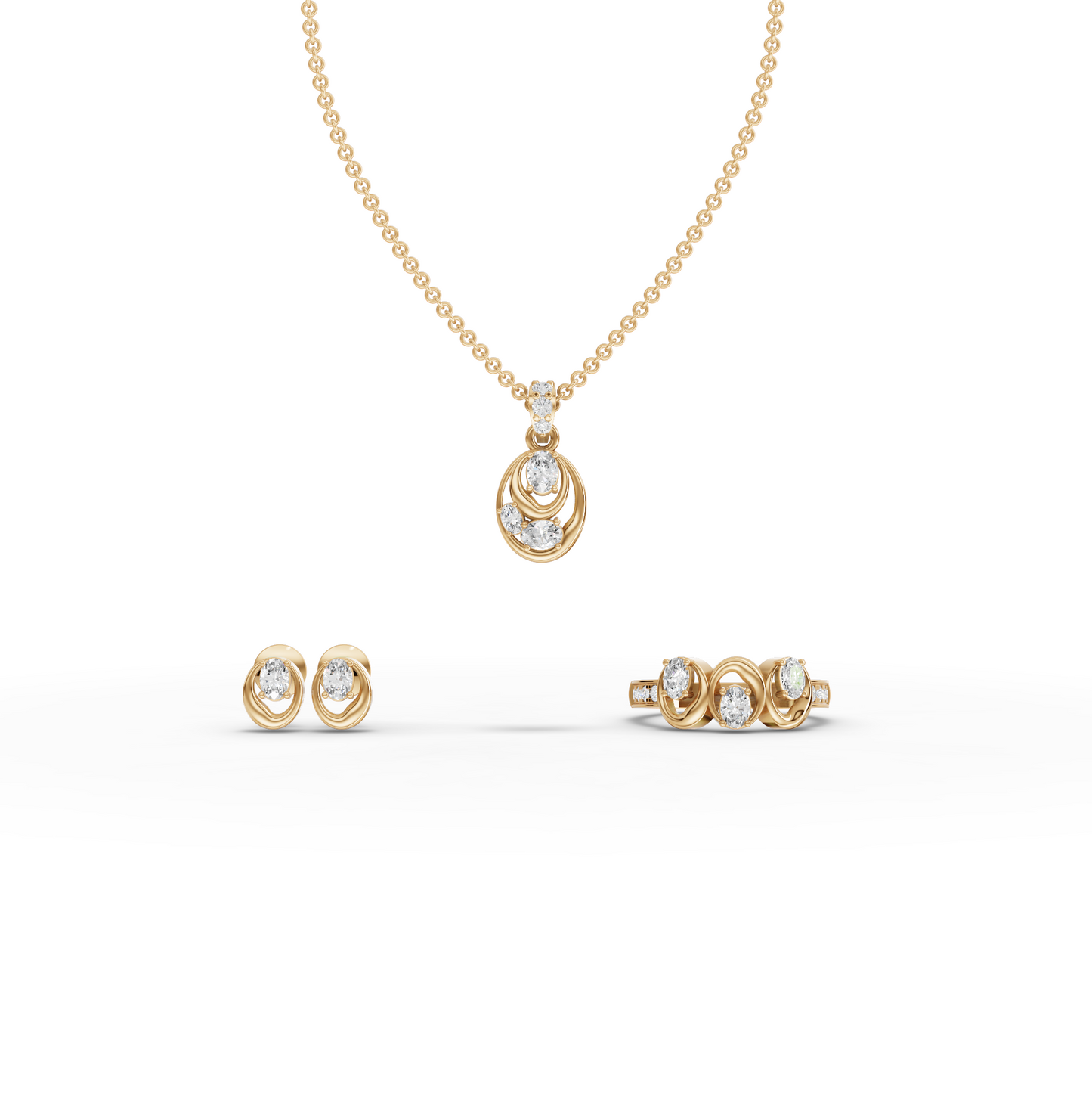 Modern Oval Swirl Lab Diamond Jewelry Set