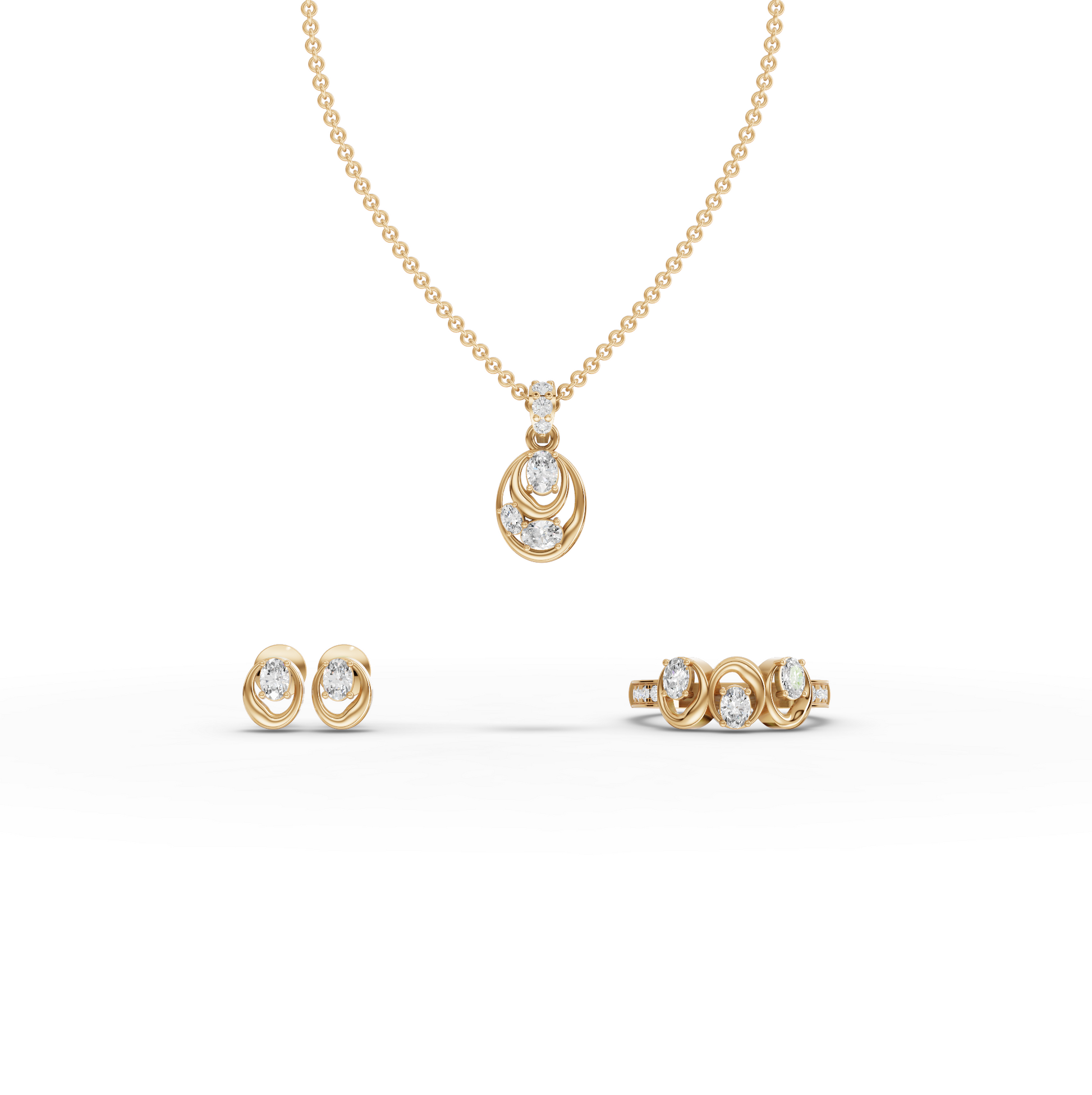 Modern Oval Swirl Lab Diamond Jewelry Set