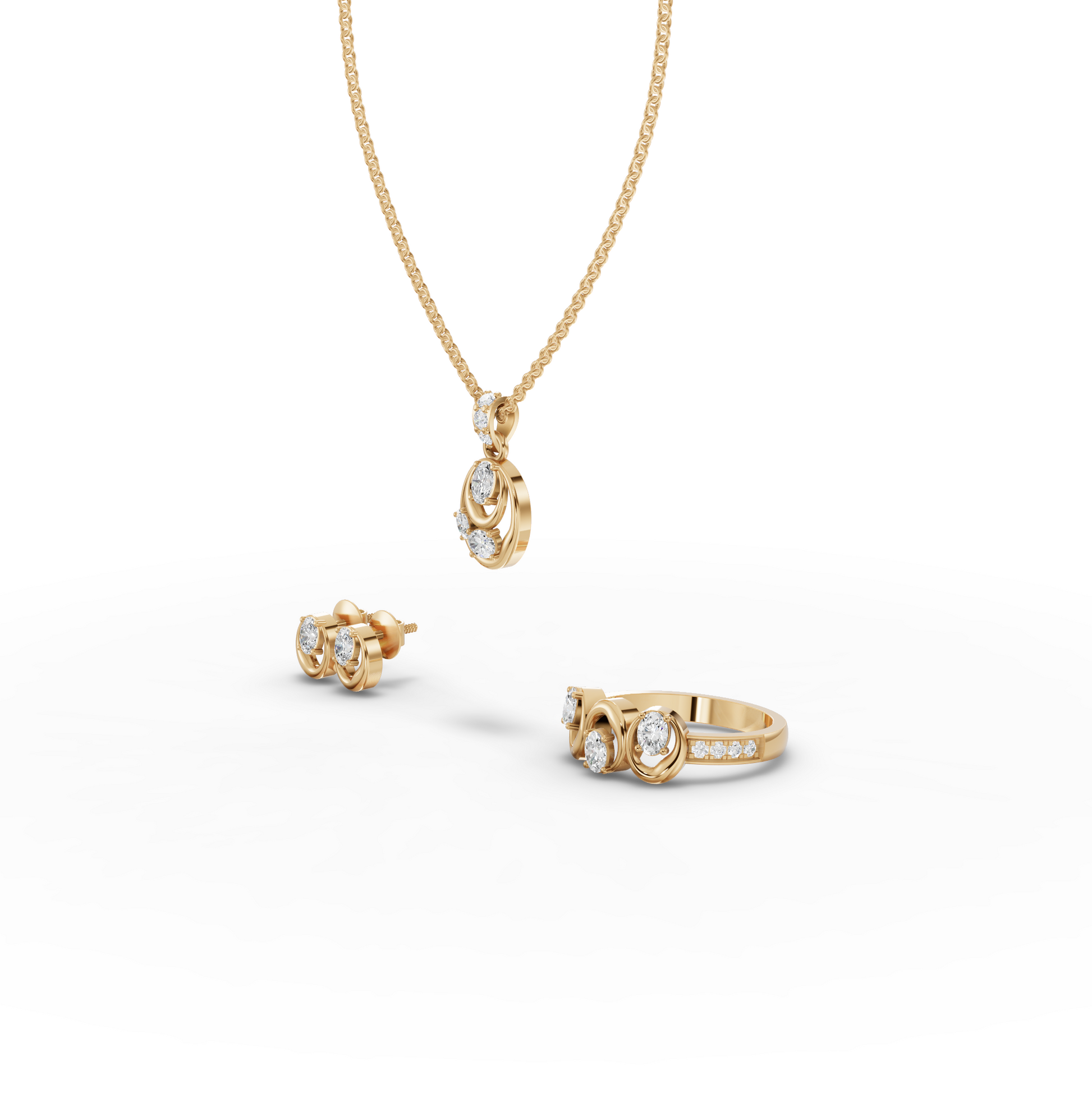 Modern Oval Swirl Lab Diamond Jewelry Set