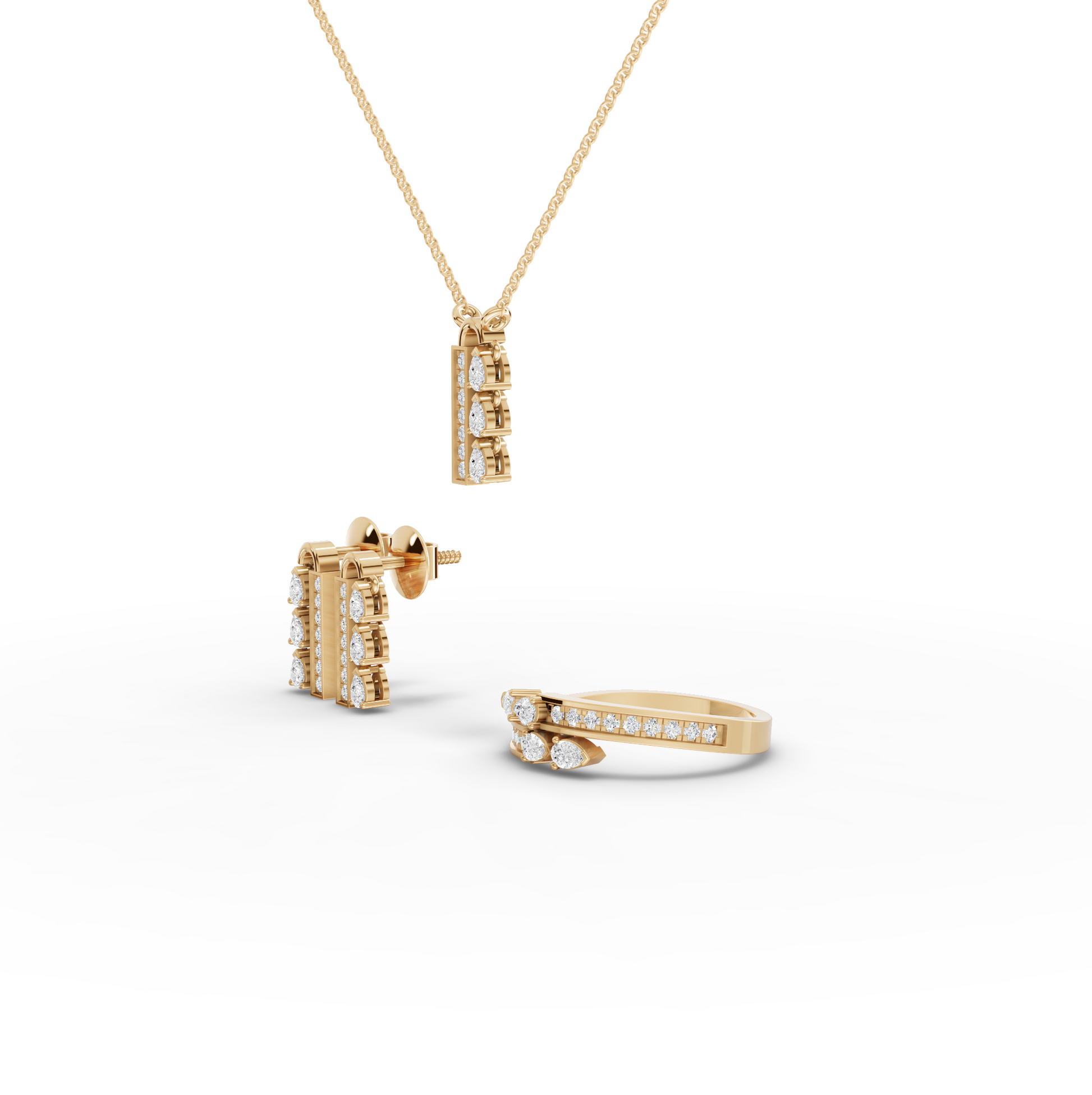 Pear & Vertical Bar Lab Diamond Jewelry Set