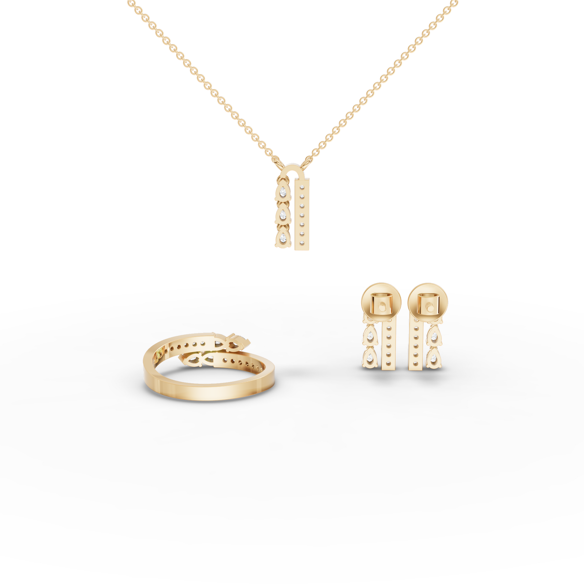 Pear & Vertical Bar Lab Diamond Jewelry Set