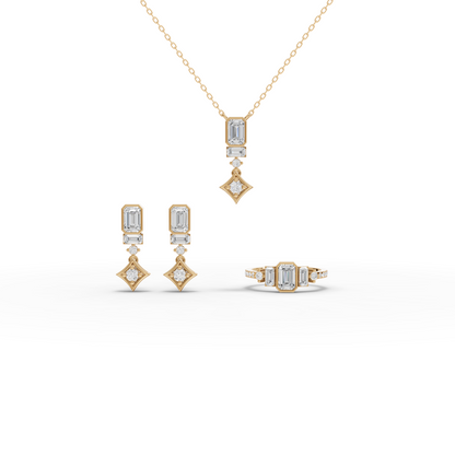Statememnt Emerald Cut Lab Diamond Jewelry Set