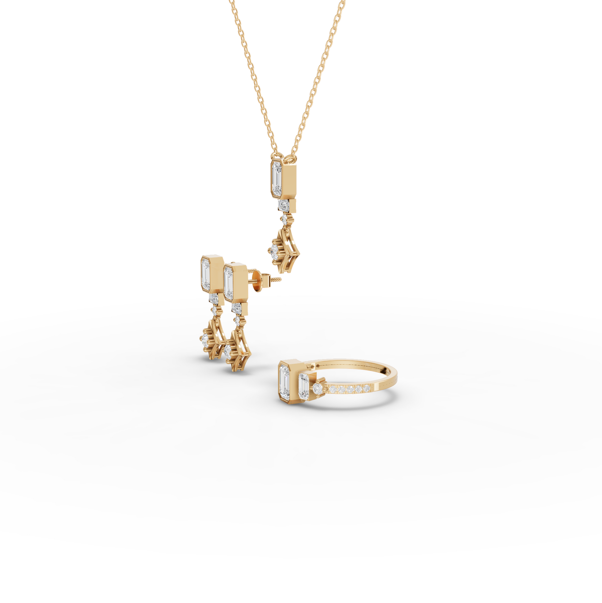 Statememnt Emerald Cut Lab Diamond Jewelry Set