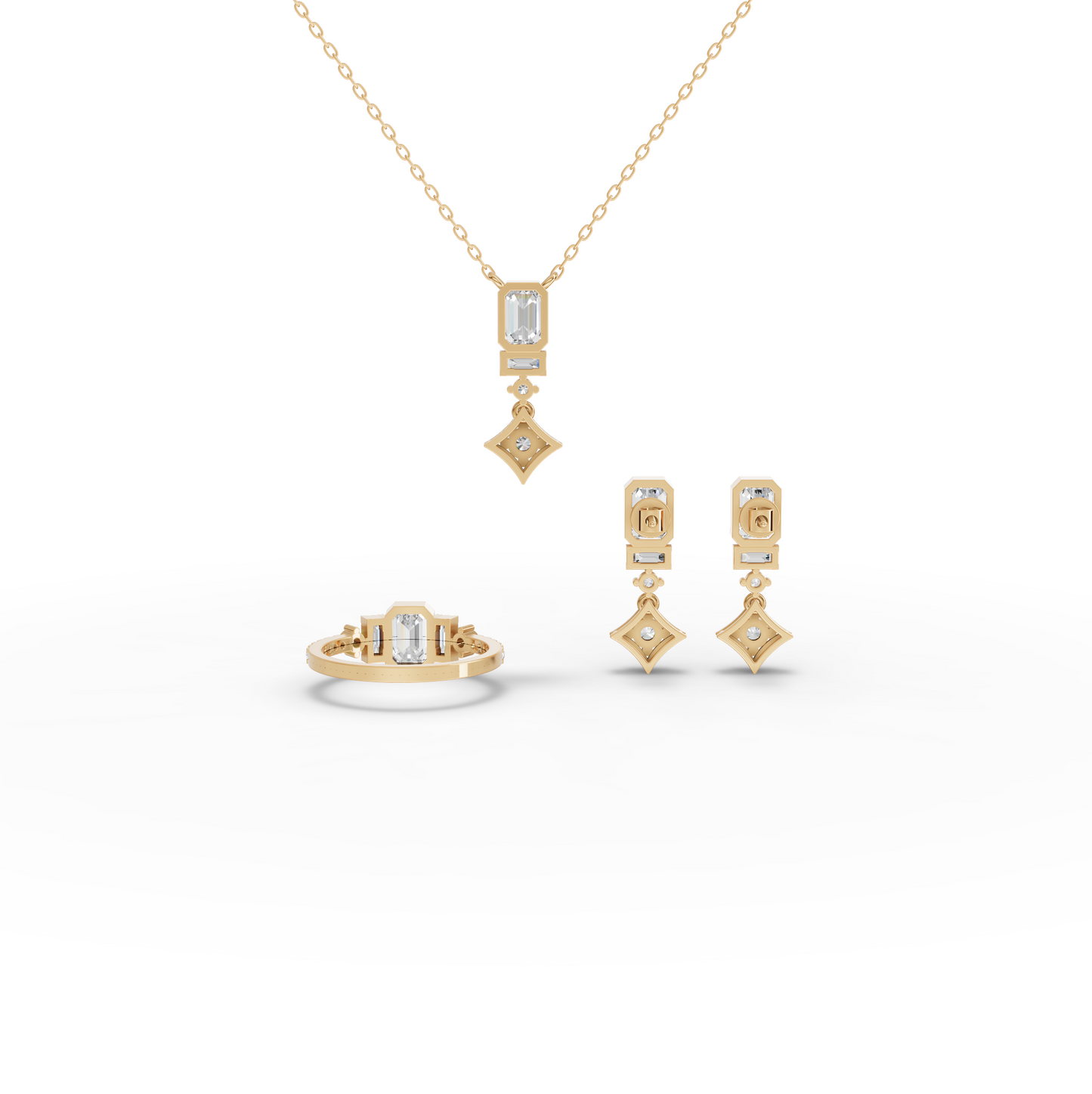 Statememnt Emerald Cut Lab Diamond Jewelry Set