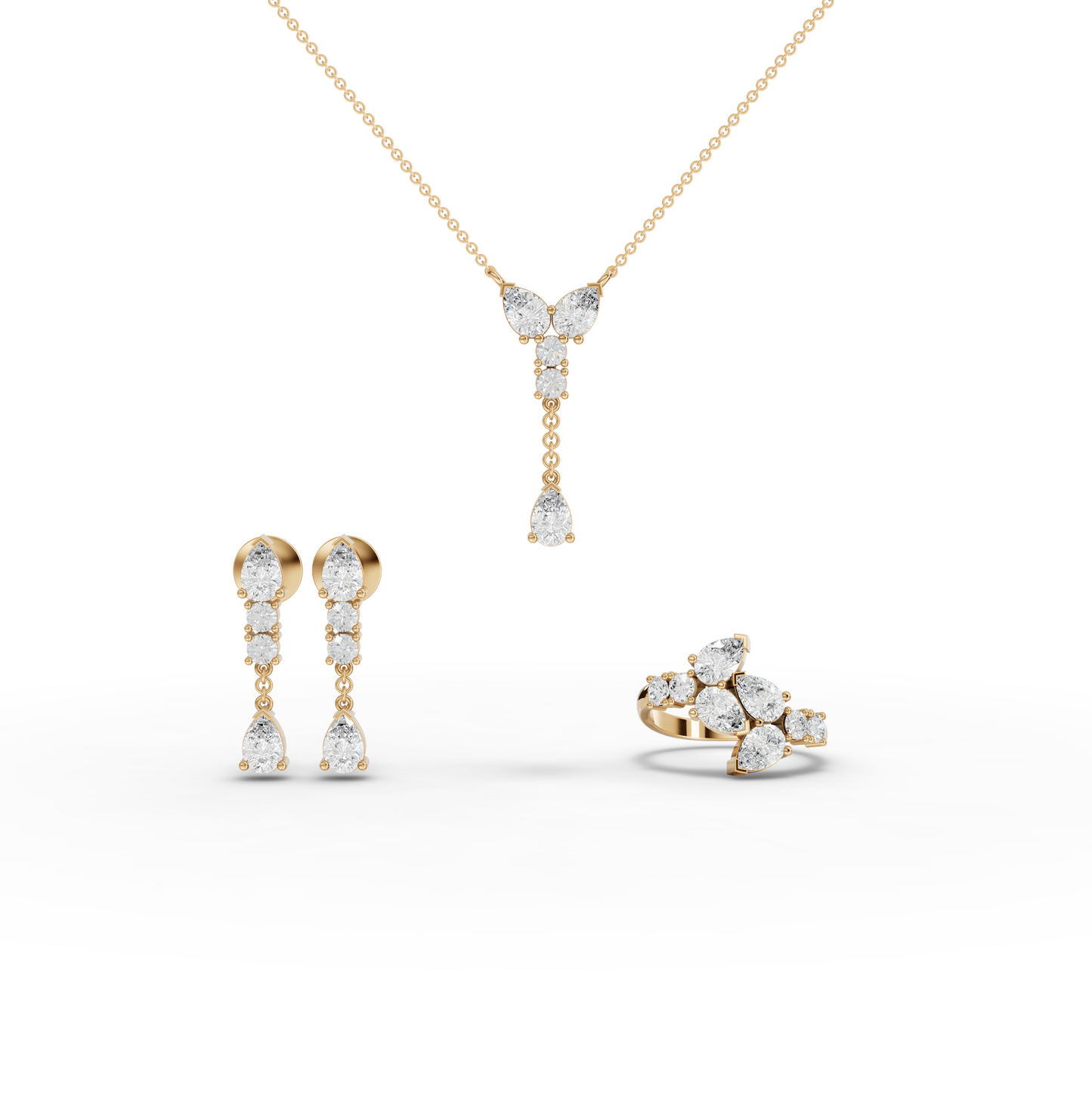 Pear & Round Statement Lab Diamond Jewelry Set