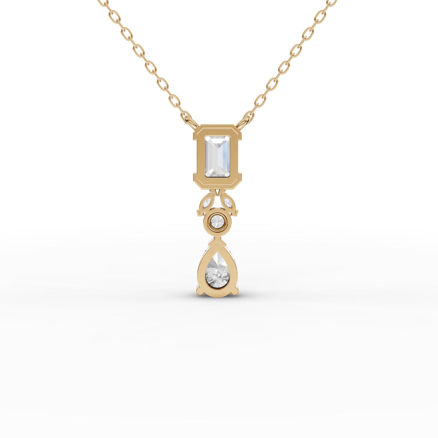 Emerald & Pear Geometric Drop Moissanite Diamond Necklace