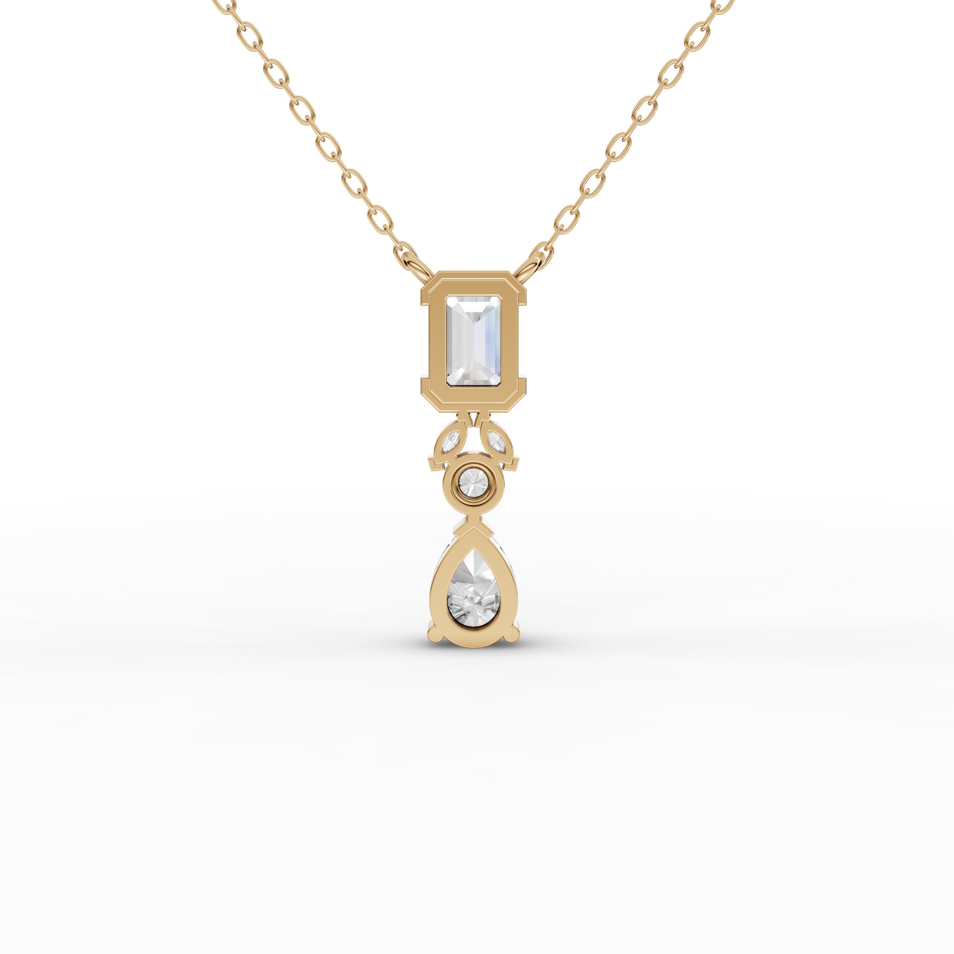 Emerald & Pear Geometric Drop Moissanite Diamond Necklace