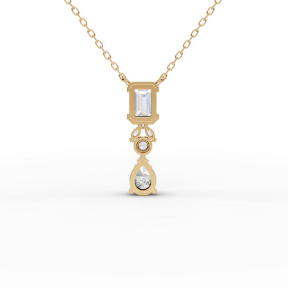 Emerald & Pear Geometric Drop Moissanite Diamond Necklace