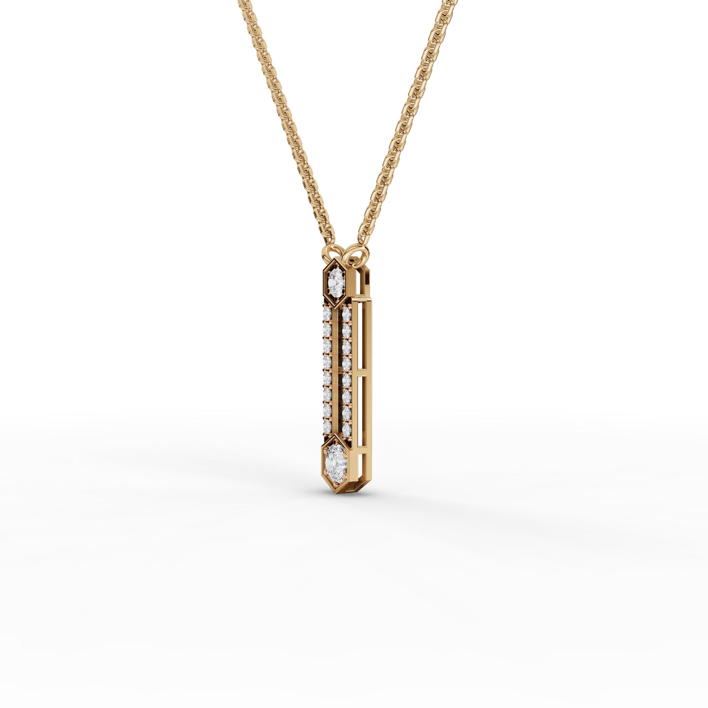 Hexagon Vertical Bar Moissanite Diamond Pendant Necklace
