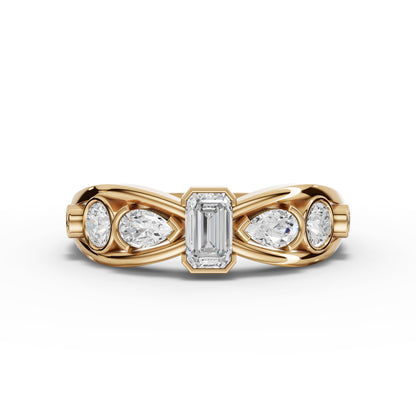 Emerald-Cut Moissanite Diamond Twist Accent Ring